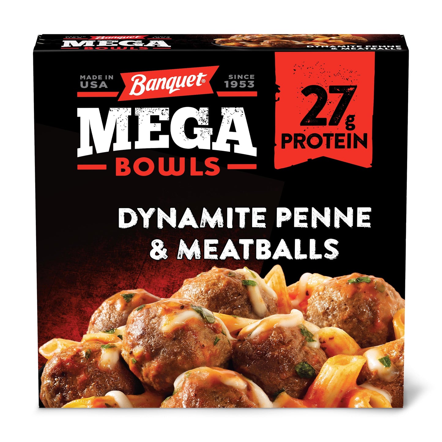 Banquet Mega Bowls Dynamite Penne & Meatballs Frozen Meal, 14 oz (Frozen)