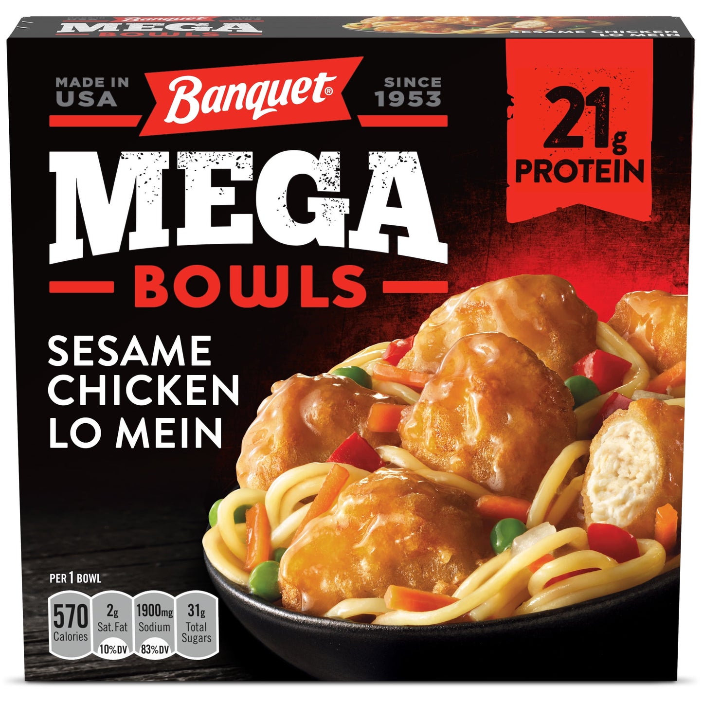 Banquet Mega Bowls Sesame Chicken Lo Mein Frozen Meal, 13.5 oz (Frozen)