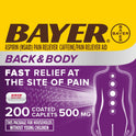 Bayer Back & Body Extra Strength Pain Reliever Aspirin w Caffeine, 500mg Coated Tablets, 200 Count