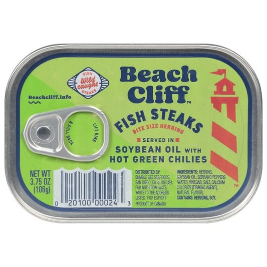 Beach Cliff Fish Steaks in Soybean Oil with Hot Green Chilies, 3.75 oz