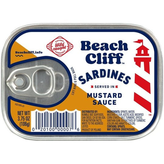 Beach Cliff Sardines in Mustard Sauce, 3.75 oz Can, Shelf Stable Canned Wild Caught Sardine, High in Protein