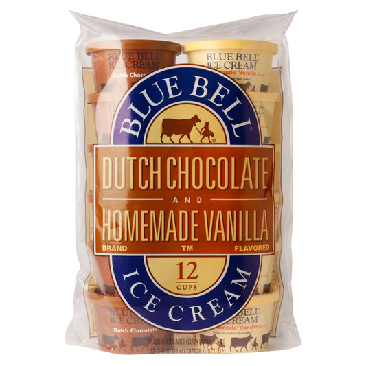 Blue Bell Dutch Chocolate and Homemade Vanilla Ice Cream Cups, 12 Count