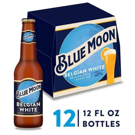 Blue Moon Belgian White Wheat Ale Craft Beer, 12 Pack, 12 fl oz Bottles, 5.4% ABV