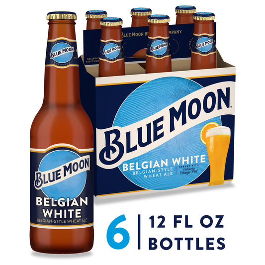 Blue Moon Belgian White Wheat Ale Craft Beer, 6 Pack, 12 fl oz Bottles, 5.4% ABV