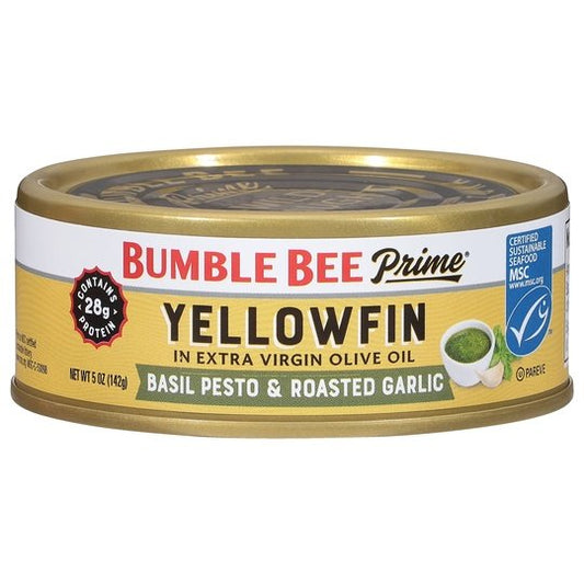 Bumble Bee Prime MSC Yellowfin Solid Light Tuna in Olive Oil Basil Pesto and Roasted Garlic 5oz Can EA