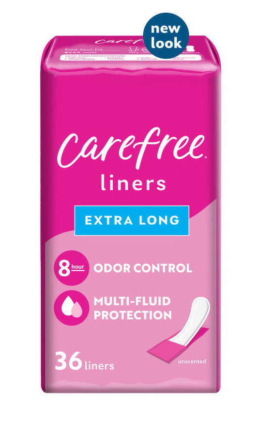 CAREFREE® Panty Liners, Extra Long, Unscented, 8 Hour Odor Control, 36ct