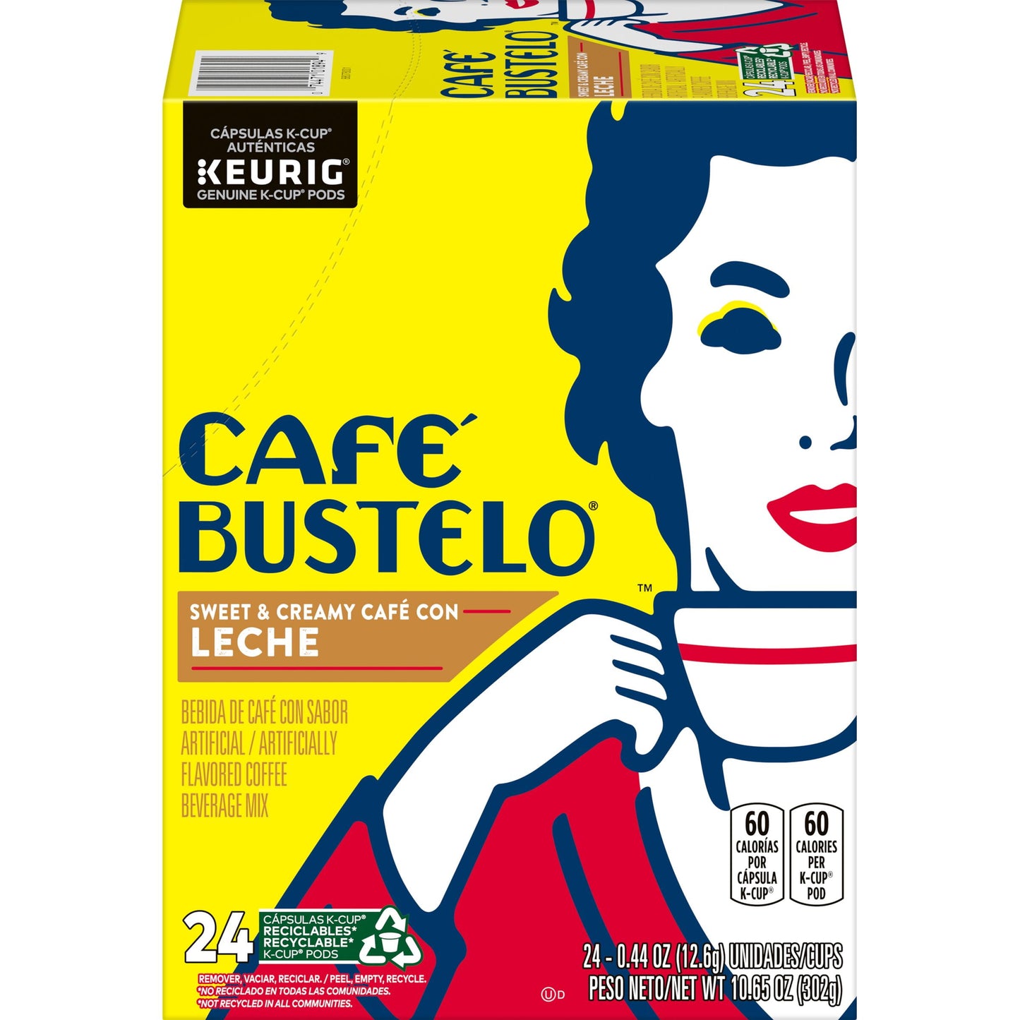 Café Bustelo Sweet & Creamy Caf con Leche Coffee Drink, Keurig K-Cup Pods, 24 Count Box