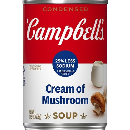 Campbell's Condensed 25% Less Sodium Cream of Mushroom Soup, 10.5 Ounce Can