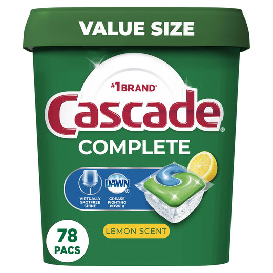 Cascade Complete Dishwasher Detergent ActionPacs, Lemon Scent, 78 Ct