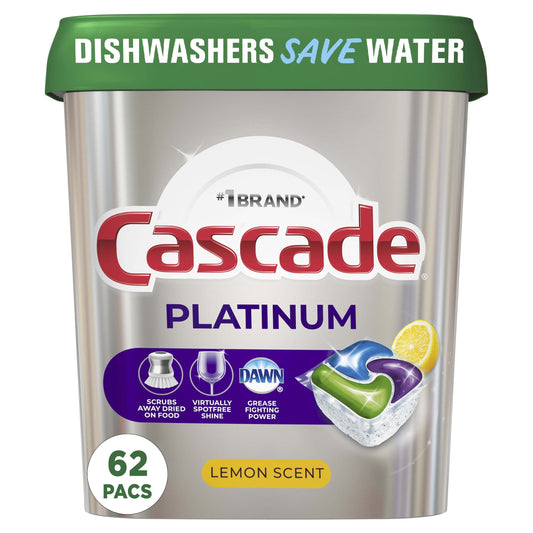 Cascade Platinum ActionPacs Dishwasher Detergent, Lemon Scent, 62 Ct