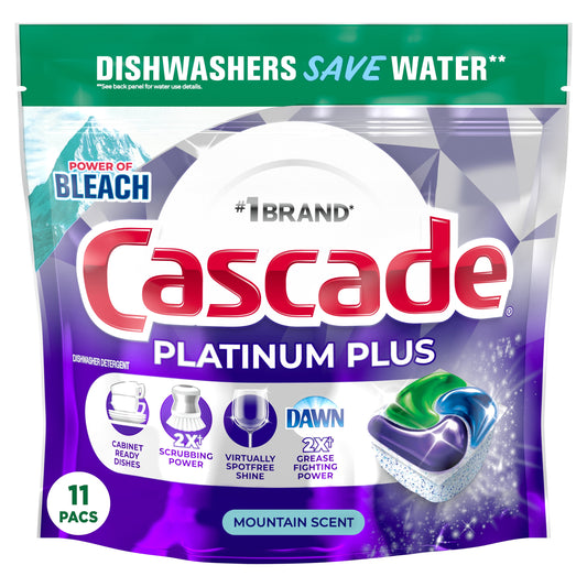 Cascade Platinum Plus Dishwasher Detergent Action Pacs, Mountain Scent, 11 Count