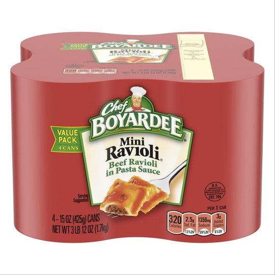 Chef Boyardee Mini Beef Ravioli in Tomato Sauce, Microwave Pasta, 4 Pack, 15 Oz