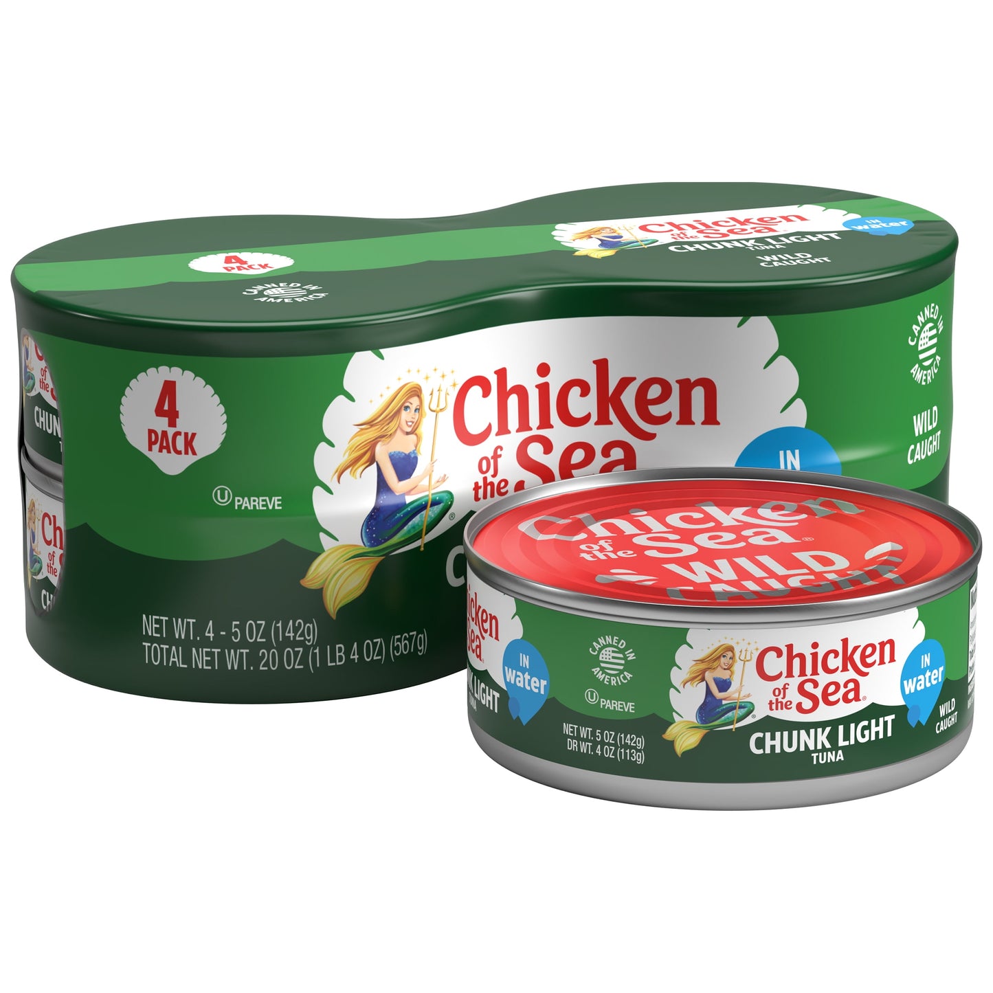 Chicken of the Sea Chunk Light Tuna in Water, 5 oz, 4 Cans