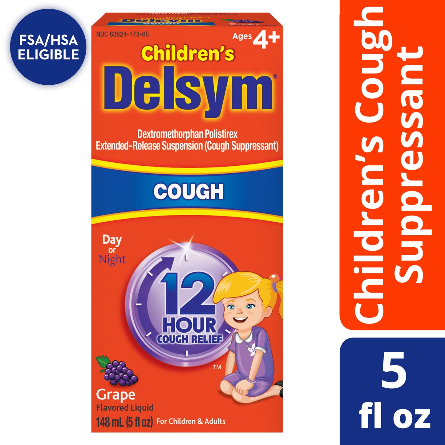 Children’s Delsym 12 hour Cough Relief Medicine, Powerful Cough Relief for 12 Good Hours, Cough Suppressing Liquid, #1 Pediatrician Recommended, Grape Flavor, 5 Fl oz