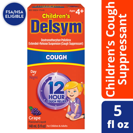 Children’s Delsym 12 hour Cough Relief Medicine, Powerful Cough Relief for 12 Good Hours, Cough Suppressing Liquid, #1 Pediatrician Recommended, Grape Flavor, 5 Fl oz