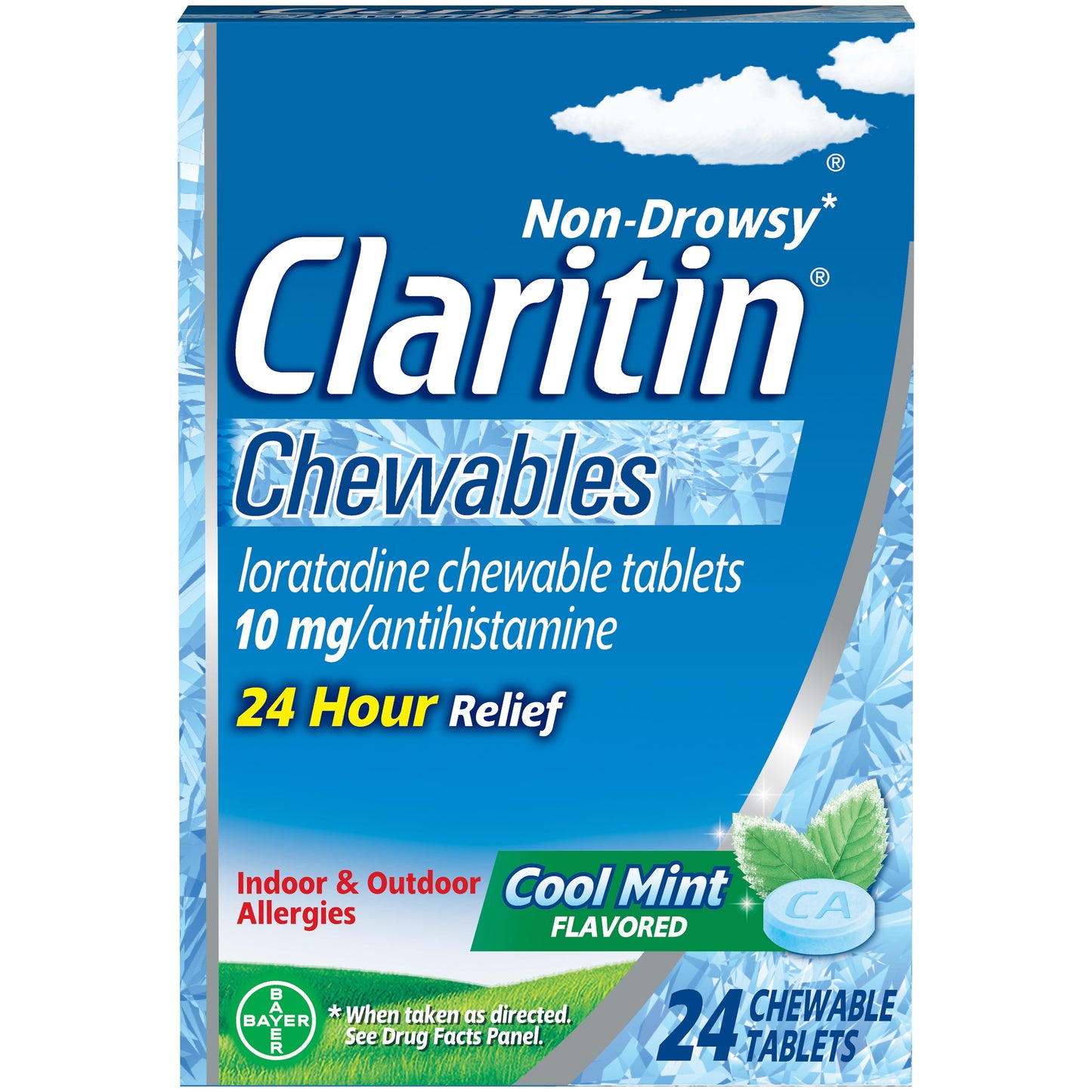 Claritin 24 Hour Non-Drowsy Allergy Medicine, Antihistamine Cool Mint Chewable Tablet, 24 Ct