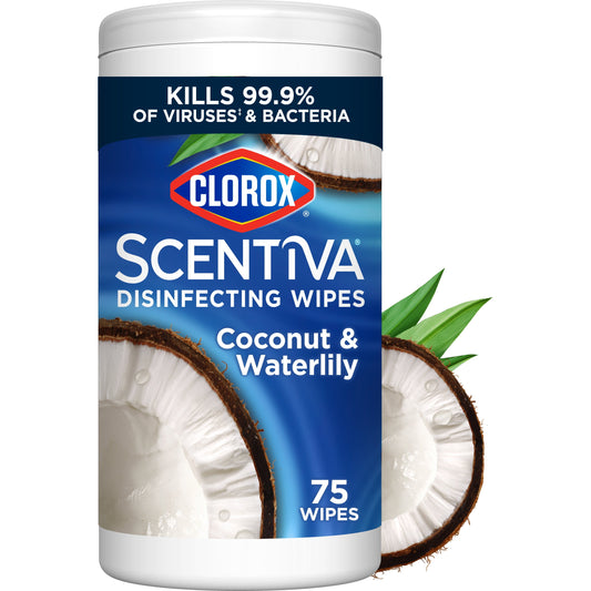 Clorox Scentiva Bleach-Free Cleaning Wipes, Coconut and Waterlily, 75 Count