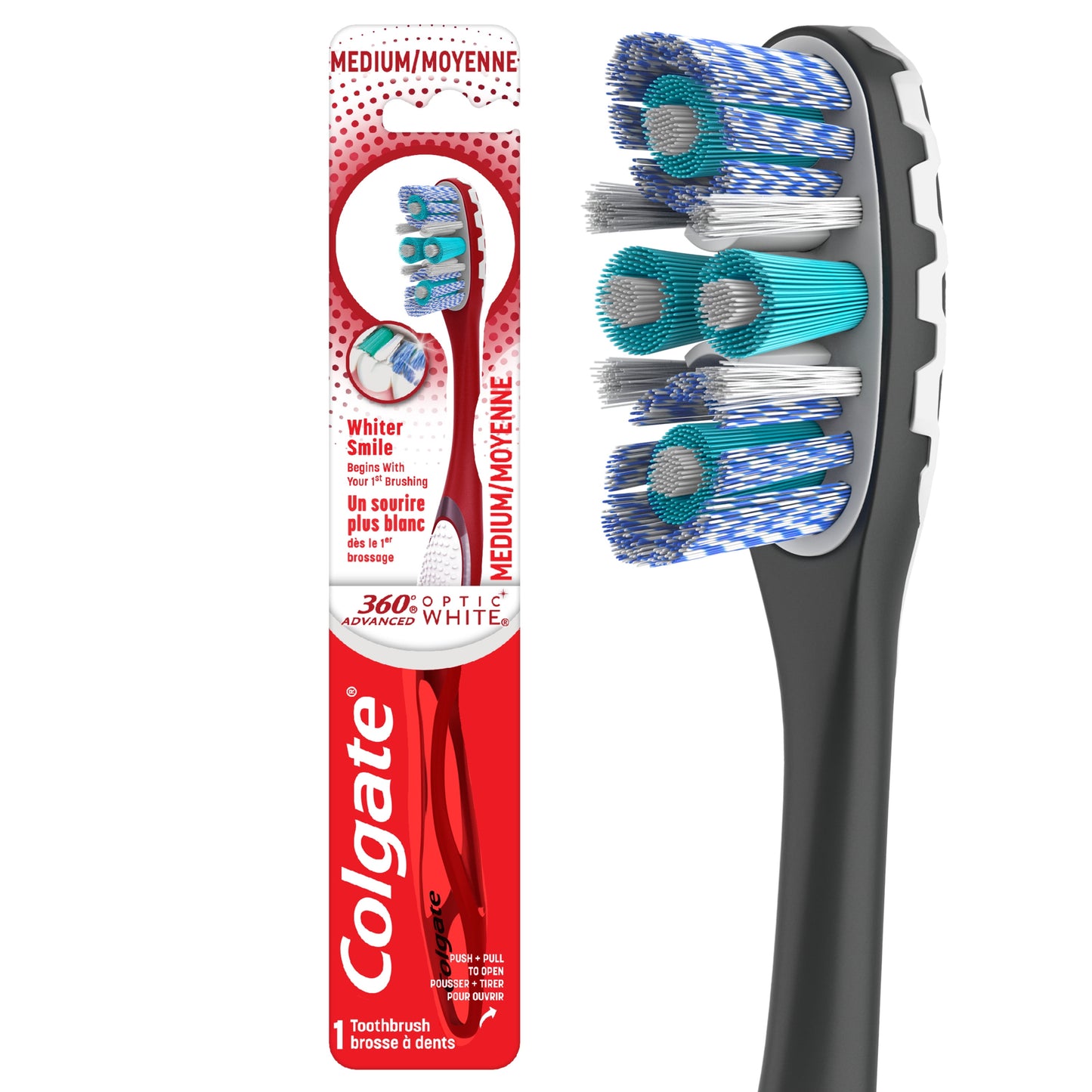 Colgate 360° Advanced Optic White Toothbrush, Medium, 1 Ct