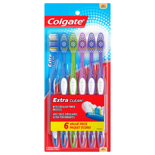 Colgate Extra Clean Toothbrush, Soft Bulk Toothbrush Pack, 6 Pack