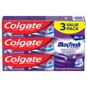 Colgate Max Fresh Knockout Toothpaste, Whitening Toothpaste with Mini Breath Strips, Mint Fusion, 3 Pack, 6.3 Oz Tubes