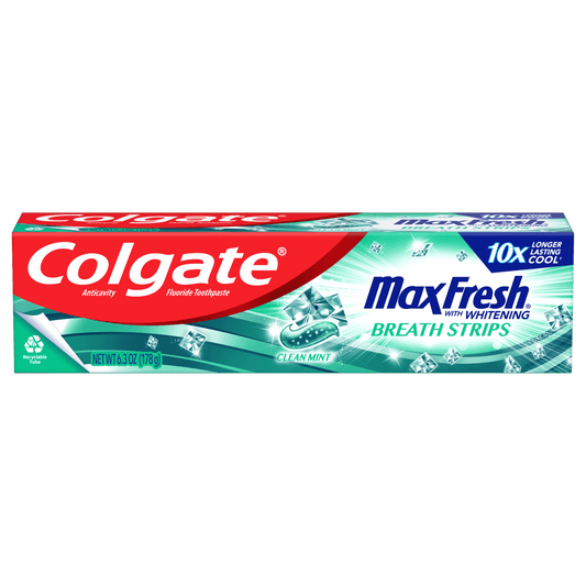 Colgate Max Fresh Toothpaste, Whitening Toothpaste with Mini Breath Strips, Clean Mint, 6.3 oz Tube