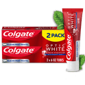 Colgate Optic White Stain Fighter Whitening Toothpaste, 2 Pack, Clean Mint, 6 oz Tubes