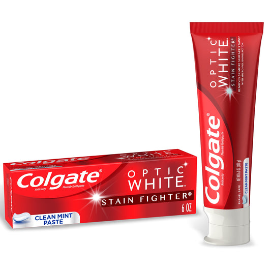 Colgate Optic White Stain Fighter Whitening Toothpaste, Clean Mint, 6 oz Tube