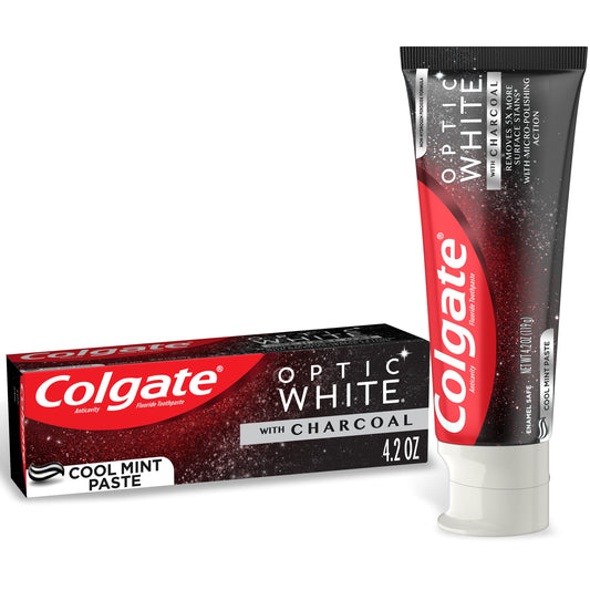 Colgate Optic White Whitening Toothpaste with Charcoal, Cool Mint Paste, 4.2 oz