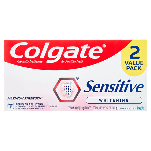 Colgate Sensitive Toothpaste, Whitening, Fresh Mint Gel Formula, 6 oz, 2 Pack