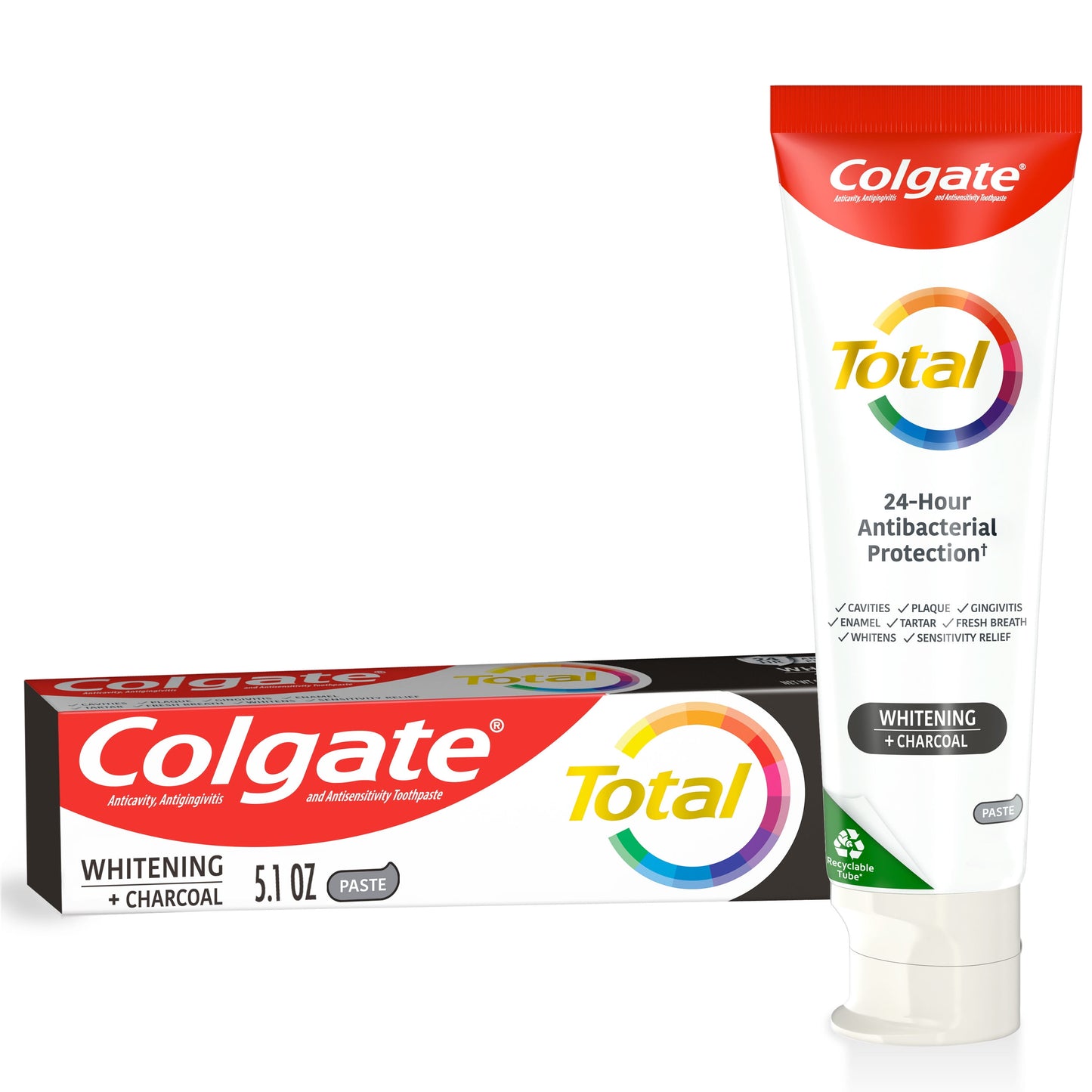 Colgate Total Whitening + Charcoal Toothpaste, Mint, 1 Pack, 5.1 Oz Tube