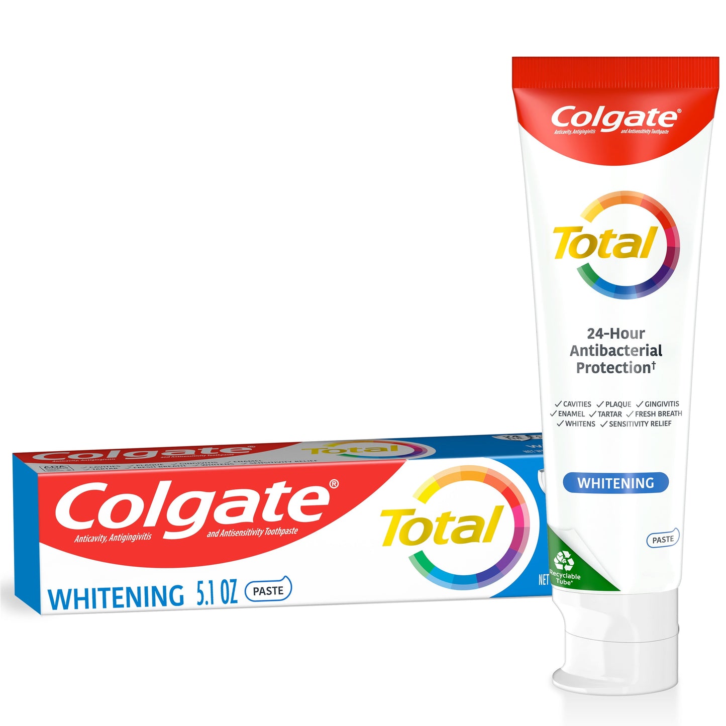 Colgate Total Whitening Toothpaste, Mint, 1 Pack, 5.1 Oz Tube