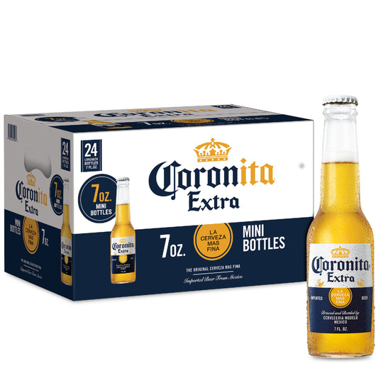 Corona Extra Coronita Mexican Lager Import Beer, 24 Pack Beer, 7 fl oz Mini Bottles, 4.6% ABV