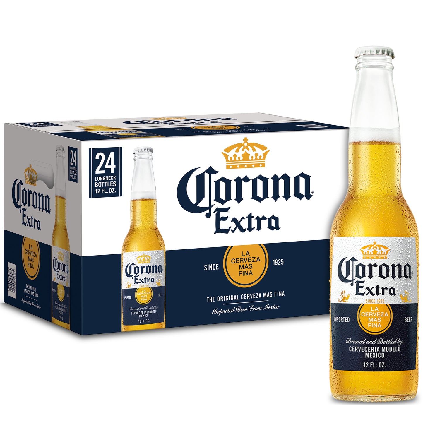 Corona Extra Mexican Lager Import Beer, 24 Pack Beer, 12 fl oz Bottles, 4.6% ABV