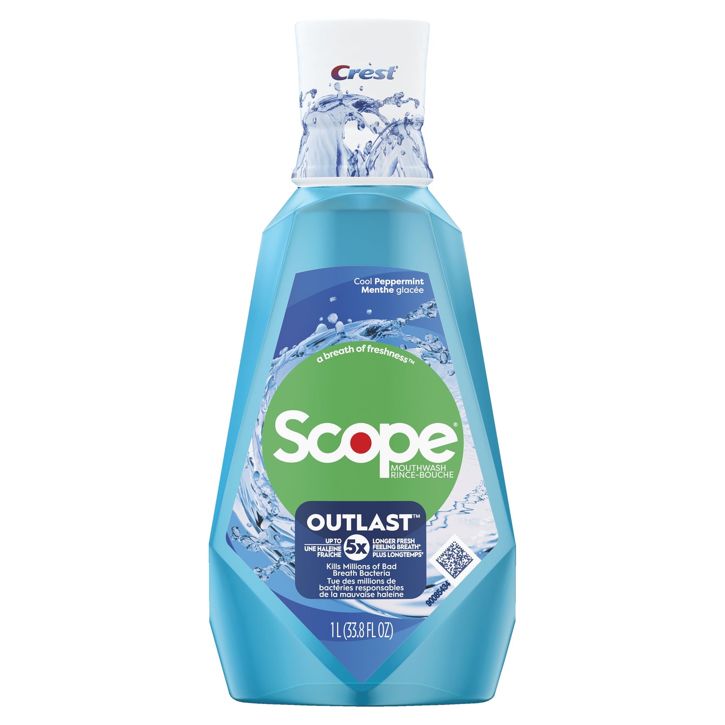 Crest Scope Outlast Mouthwash, Cool Peppermint, 1L 33.8 fl oz, for Adults and Children 6+