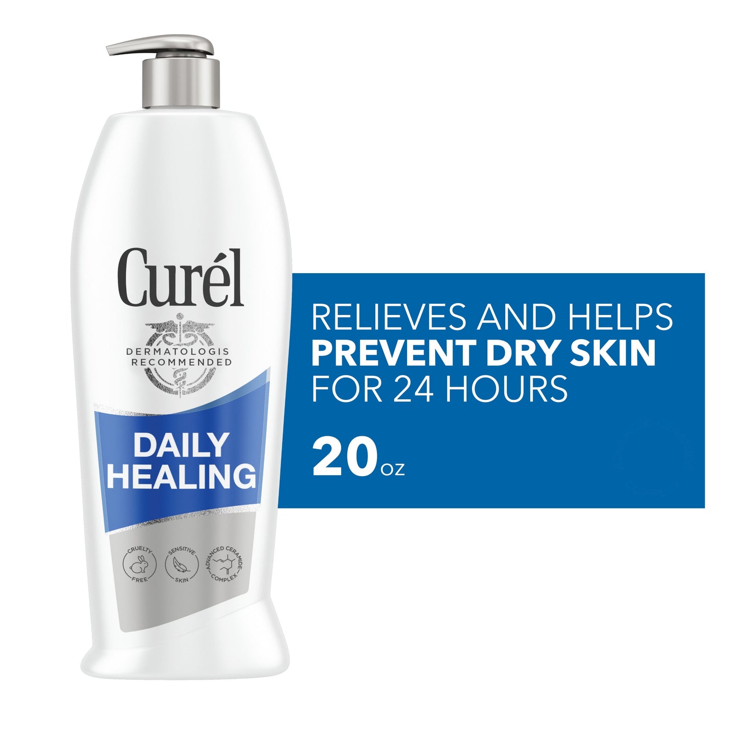 Curel Daily Healing Hand and Body Lotion for Dry Skin, Dermatologist Recommended, with Advanced Ceramides Complex, 20 Ounce Pump Bottle