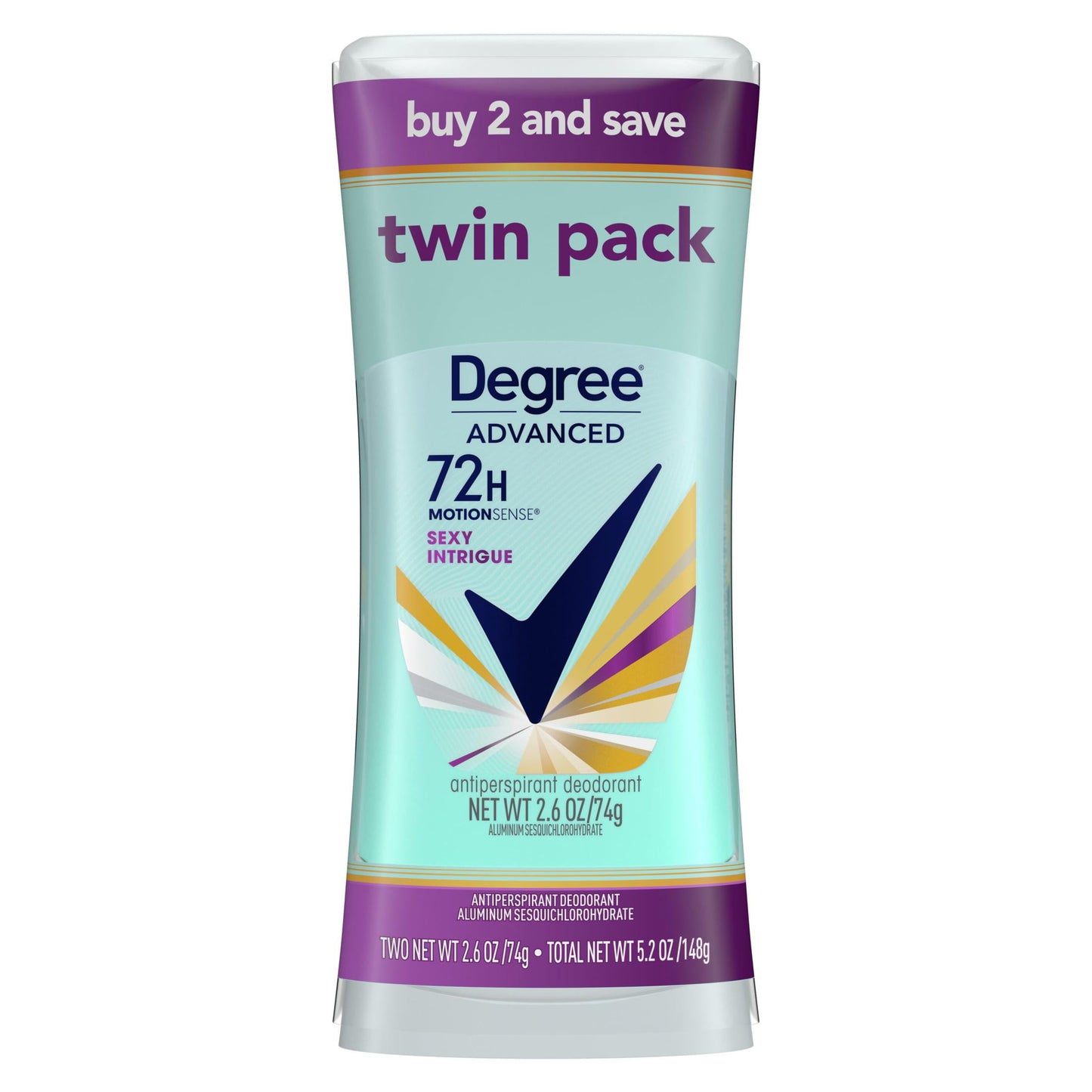 Degree Advanced Long Lasting Women's Antiperspirant Deodorant Stick Twin Pack, Sexy Intrigue, 2.6 oz