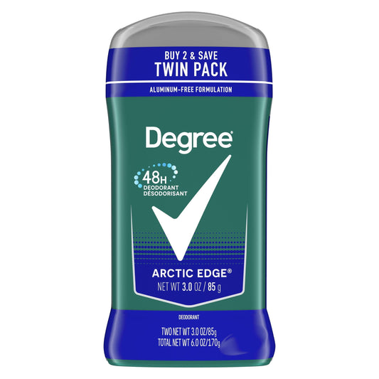 Degree Long Lasting Men's Antiperspirant Deodorant Stick Twin Pack, Arctic Edge, 3 oz