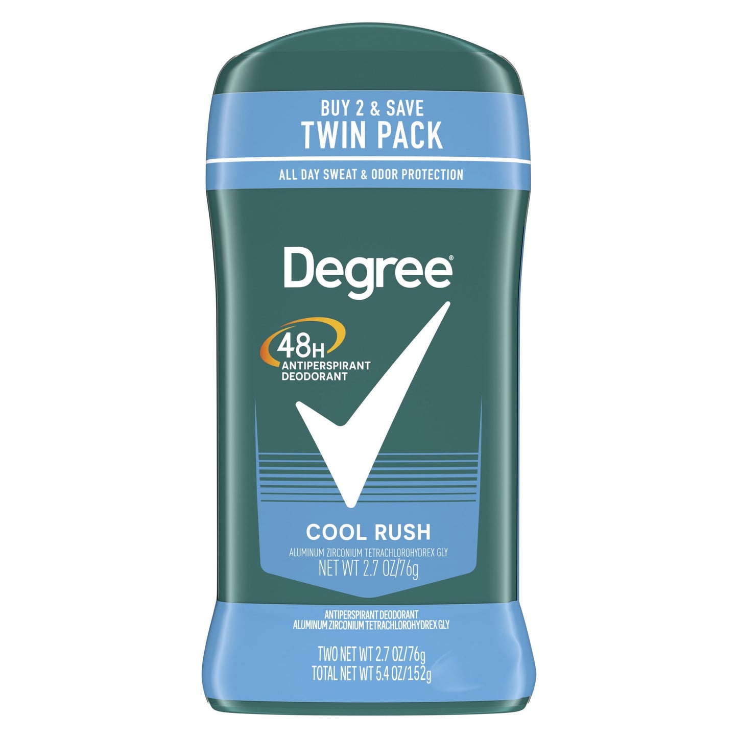 Degree Long Lasting Men's Antiperspirant Deodorant Stick Twin Pack, Cool Rush, 2.7 oz