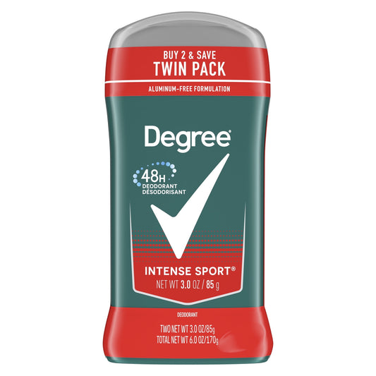 Degree Long Lasting Men's Antiperspirant Deodorant Stick Twin Pack, Intense Sport, 3 oz