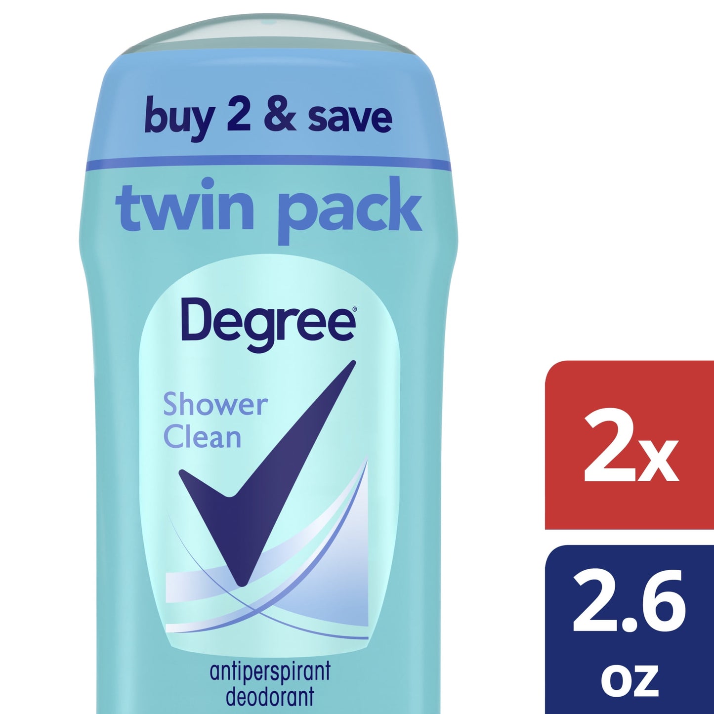 Degree Long Lasting Women's Antiperspirant Deodorant Stick Twin Pack, Shower Clean, 2.6 oz