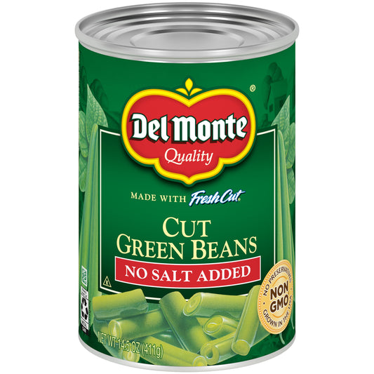 Del Monte Green Beans, No Salt Added, 14.5 oz Can