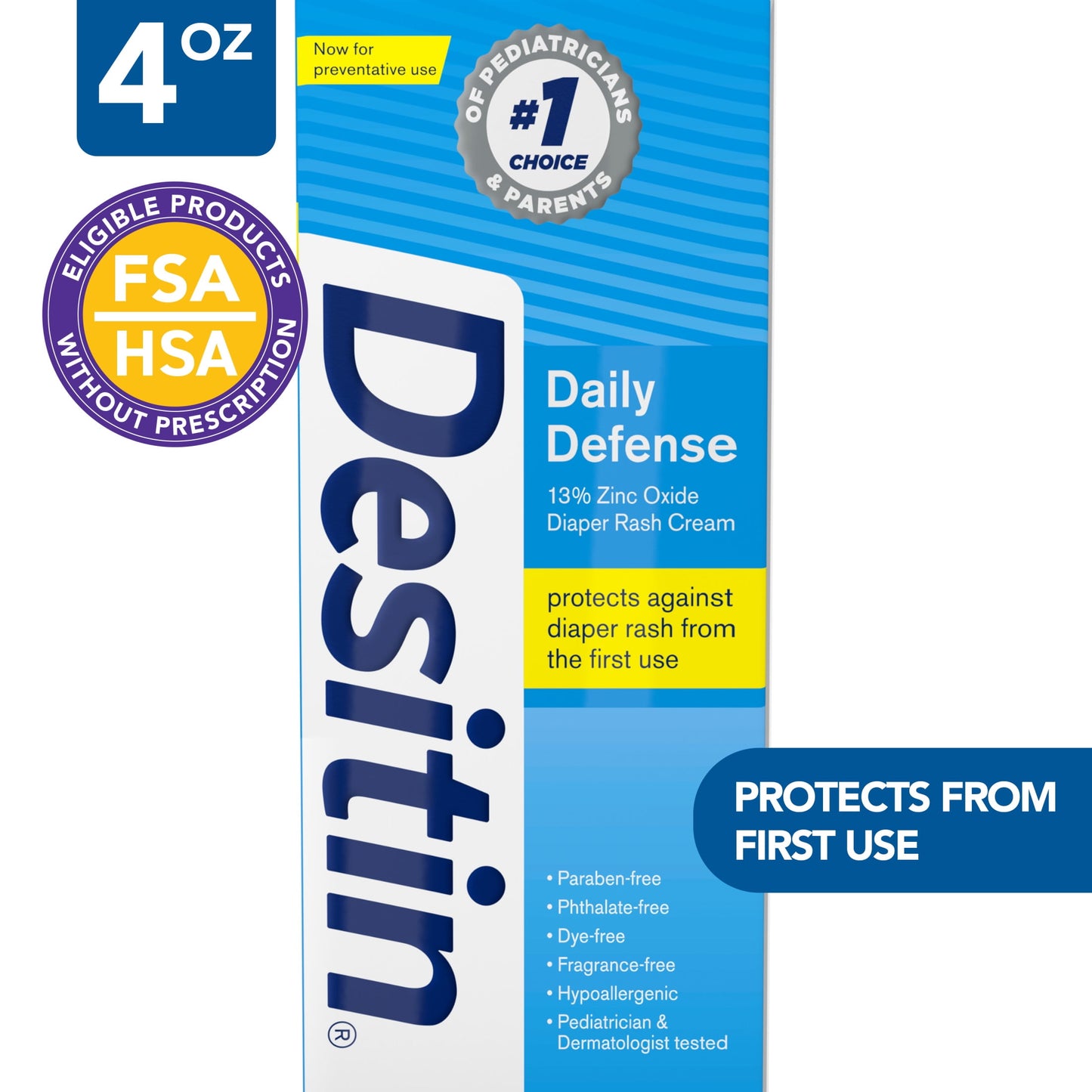 Desitin Daily Defense Baby Diaper Rash Cream, Butt Paste with 13% Zinc Oxide, 4 oz