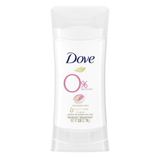 Dove 0% Aluminum Women's Antiperspirant Deodorant Stick, Rose Petals, 2.6 oz