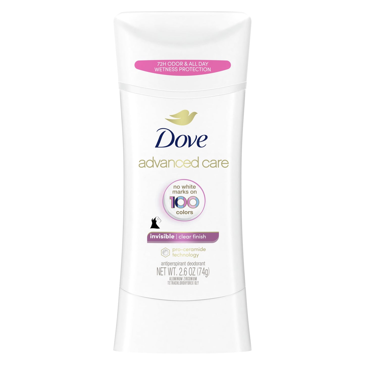 Dove Advanced Care Long Lasting Women's Antiperspirant Deodorant Stick, Clear Finish, 2.6 oz