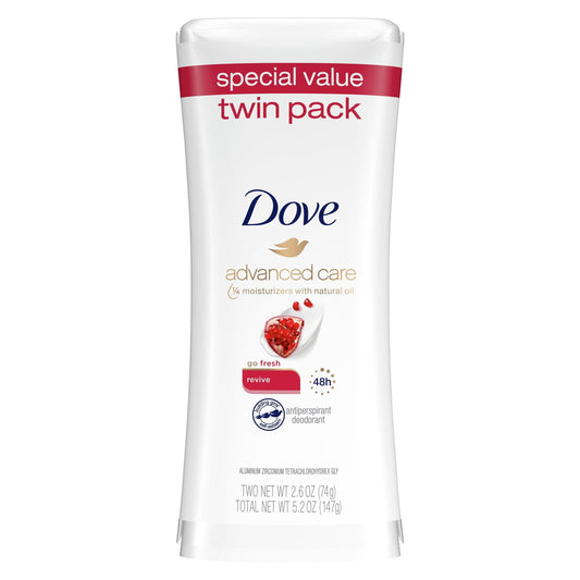 Dove Advanced Care Long Lasting Women's Antiperspirant Deodorant Stick Twin Pack, Revive, 2.6 oz