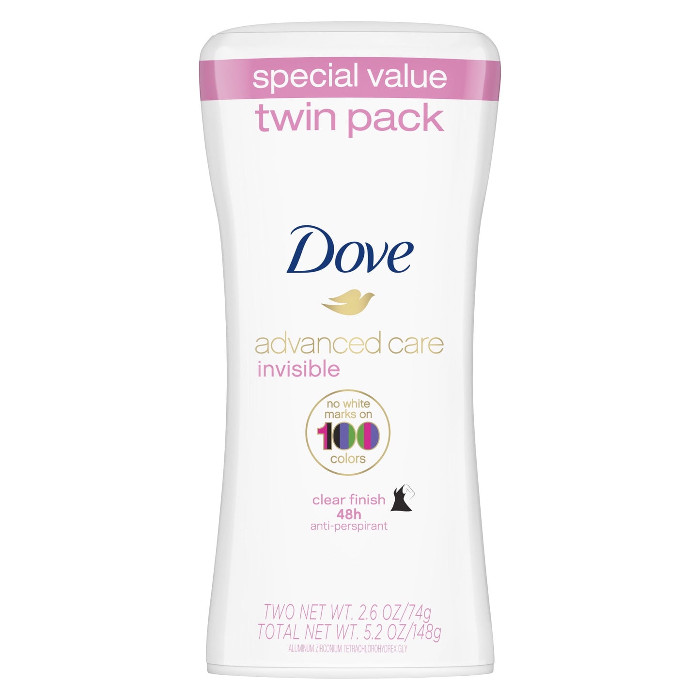 Dove Advanced Care Women's Antiperspirant Deodorant Stick Twin Pack, Invisible, 2.6 oz