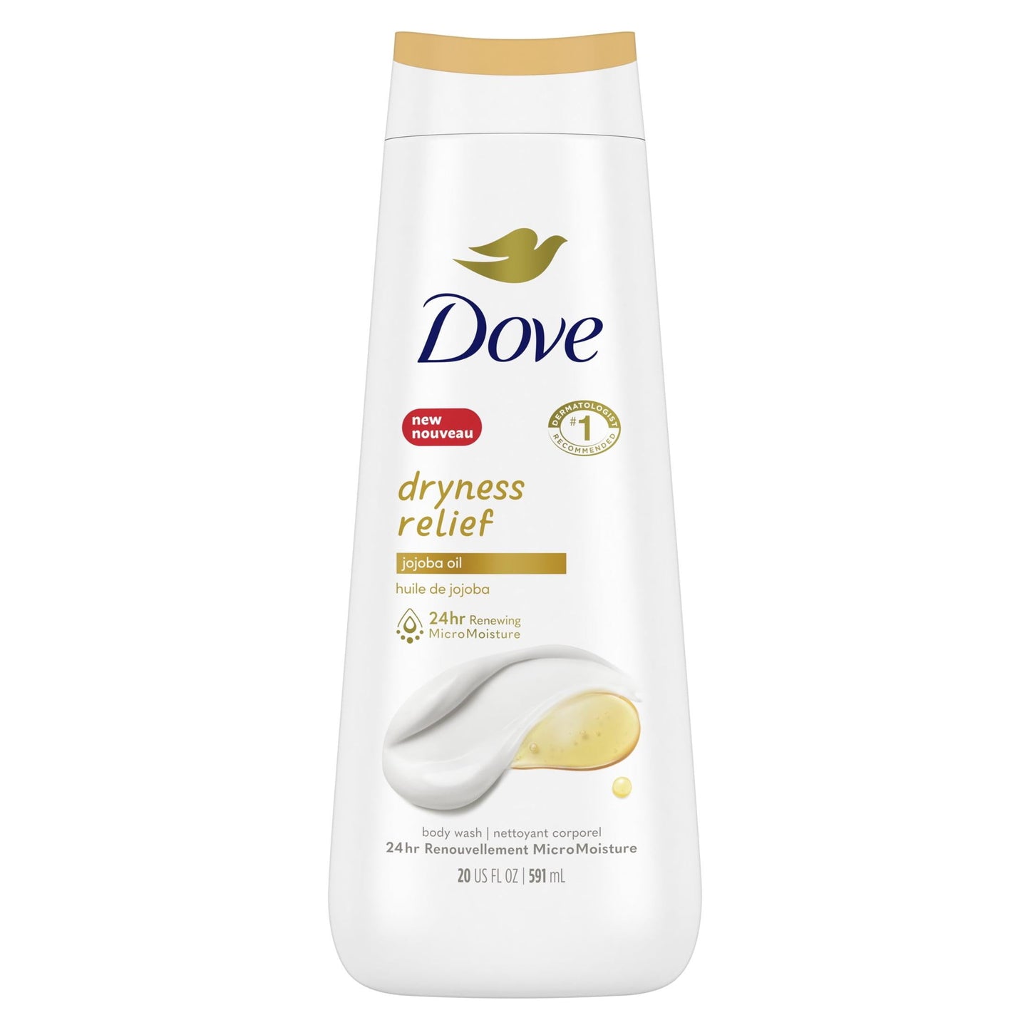 Dove Dryness Relief Long Lasting Gentle Body Wash, Jojoba Oil, 20 fl oz