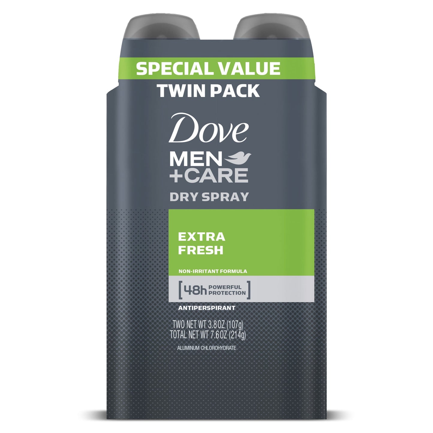 Dove Men+Care Antiperspirant Deodorant Dry Spray Twin Pack, Citrus, 3.8 oz