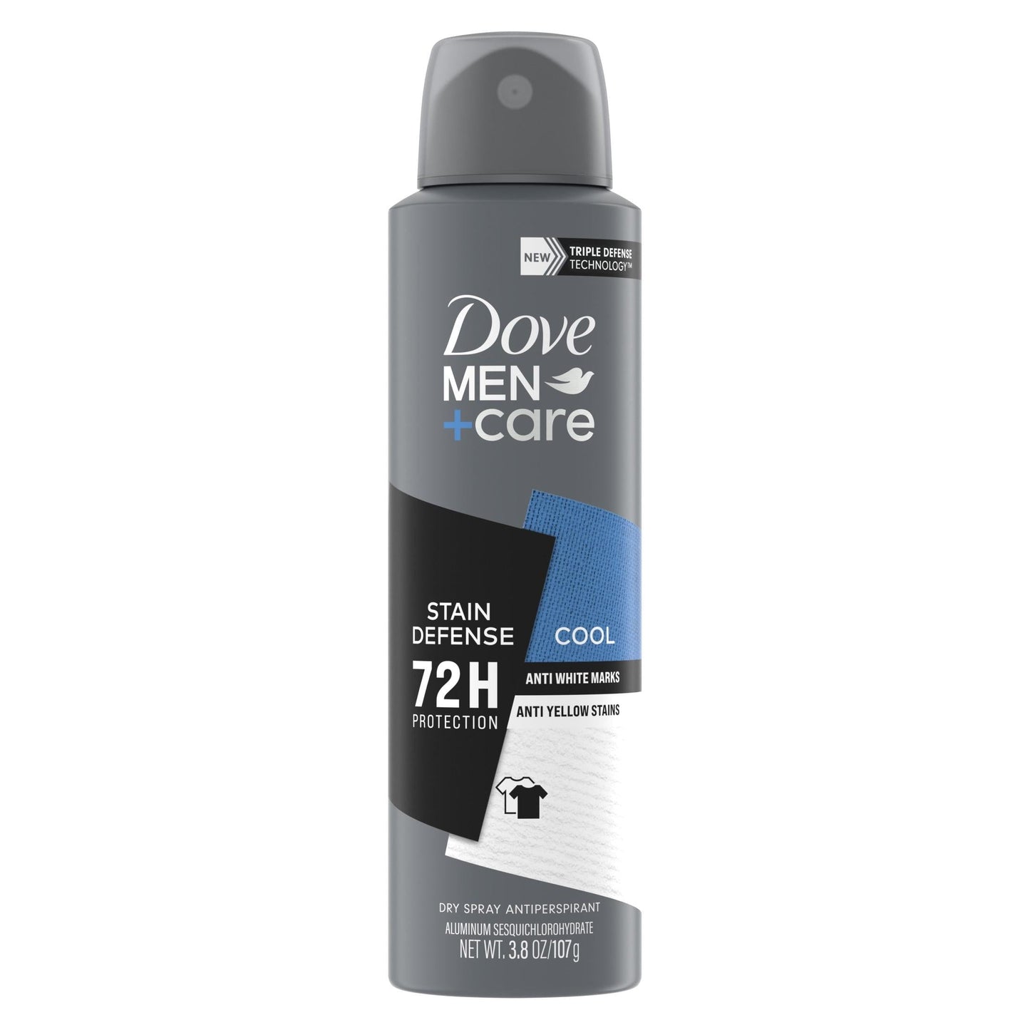 Dove Men+Care Long Lasting Stain Defense Antiperspirant Deodorant Dry Spray, Cool, 3.8 oz