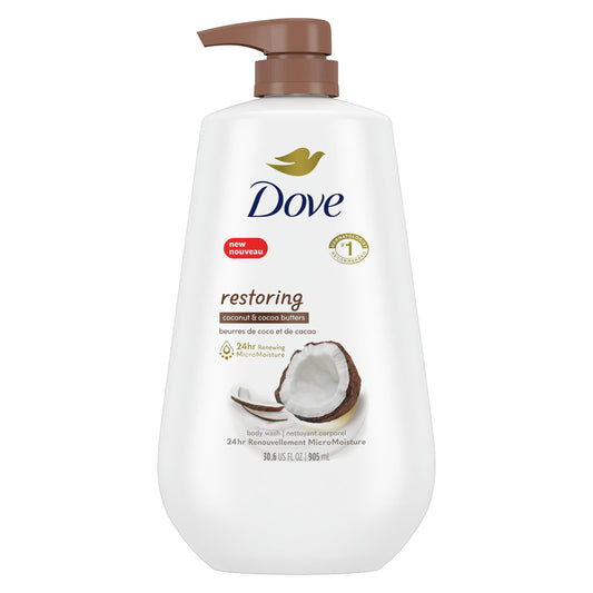 Dove Restoring Long Lasting Gentle Body Wash, Coconut and Cocoa Butter, 30.6 fl oz